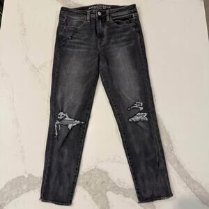 American Eagle High Rise Jegging Crop Denim Jeans Womens 4R Dark Gray Distressed